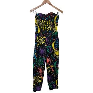 Vintage 80s Crazy Atomic Neon Black Jumpsuit Nooworks 4 6  0512